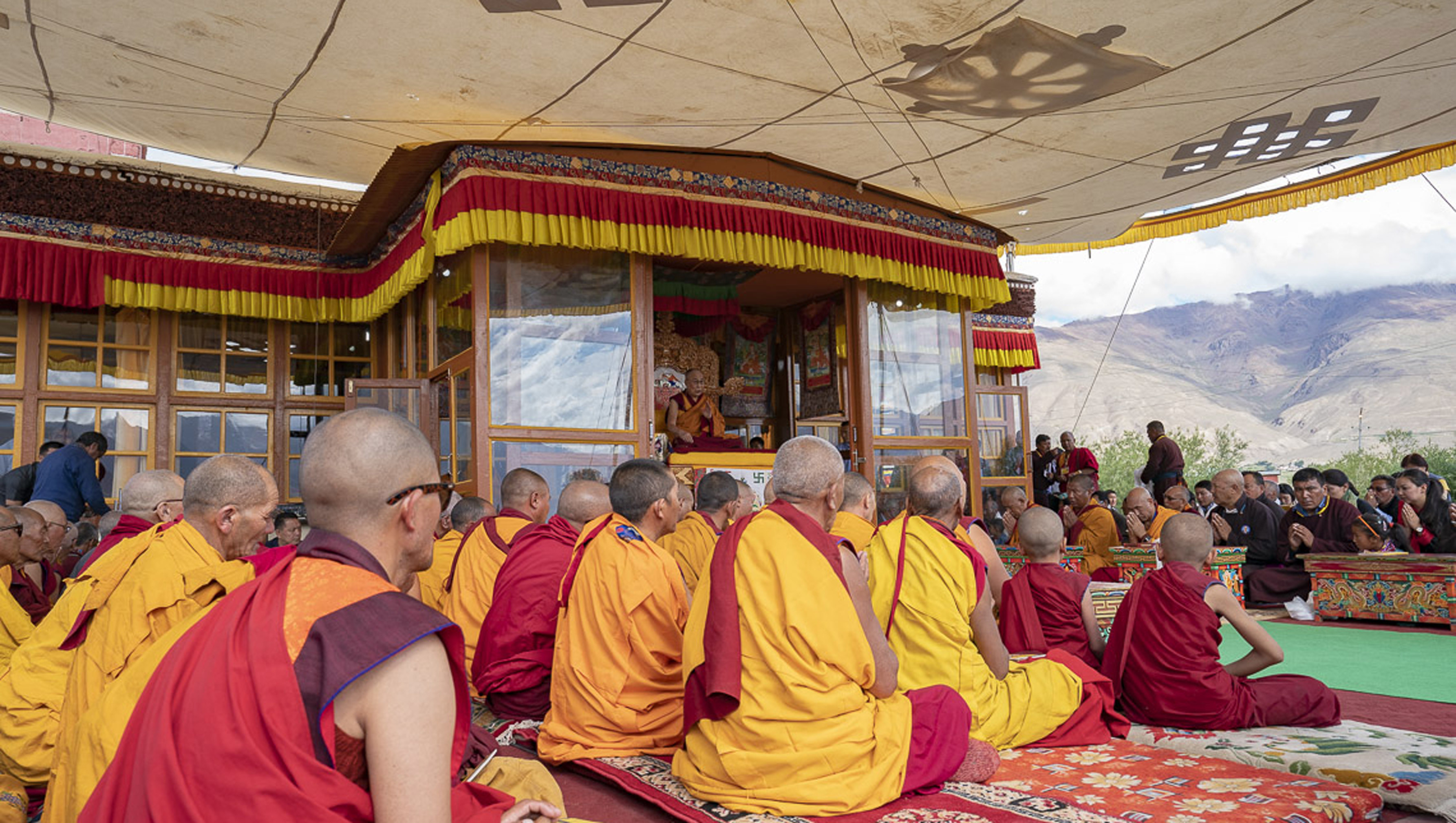Một quang cảnh của khu lều vải thuyết Pháp trong lúc Thánh Đức Đạt Lai Lạt Ma giảng dạy tại Padum, Zanskar, J & K, Ấn Độ vào 22 tháng 7, 2018. Ảnh của Tenzin Choejor